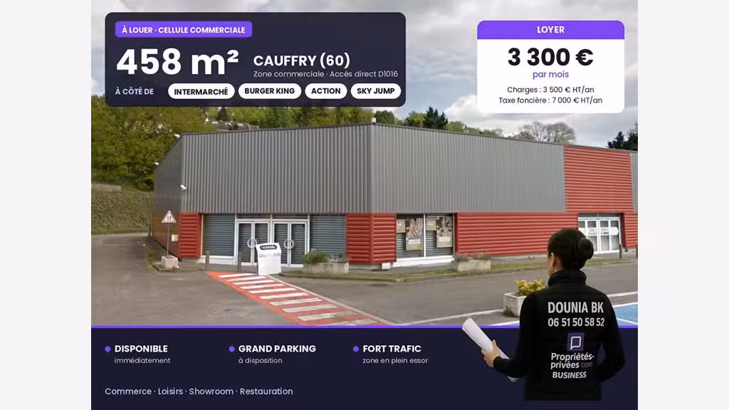 Loue local commercial de 721m² en zc à Cauffry