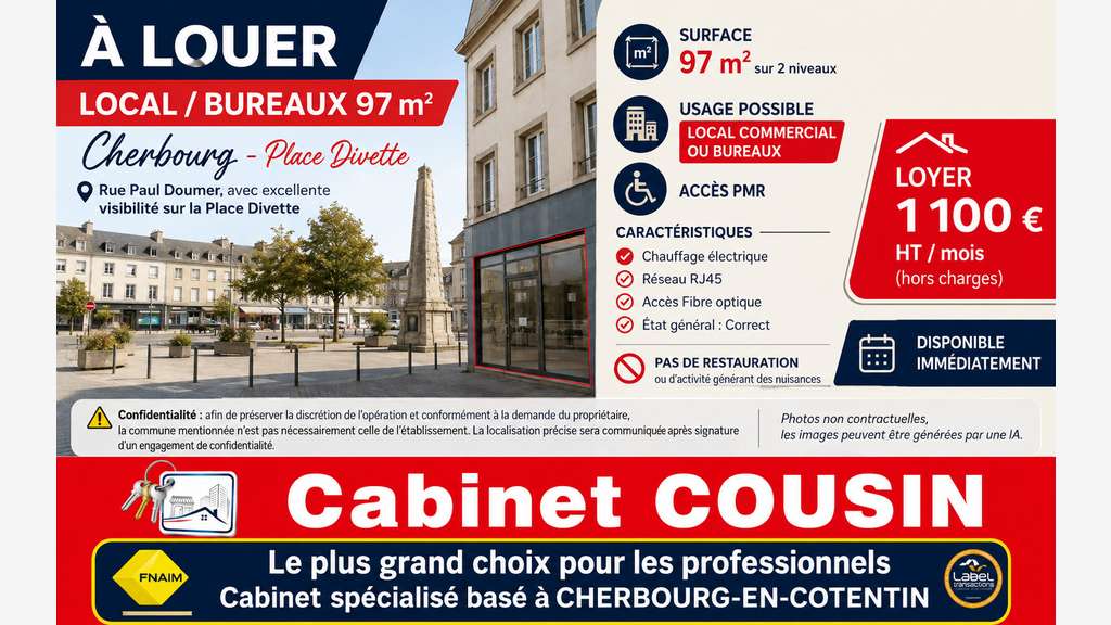 A louer pas de porte 35m² Cherbourg Passage Digard