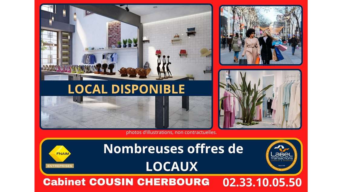 A louer pas de porte 55m² rue piétonne Cherbourg