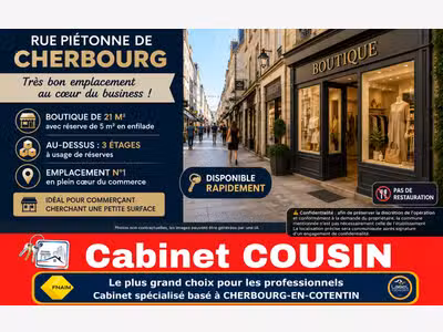 A louer pas de porte 21m² à Cherbourg rue piétonne
