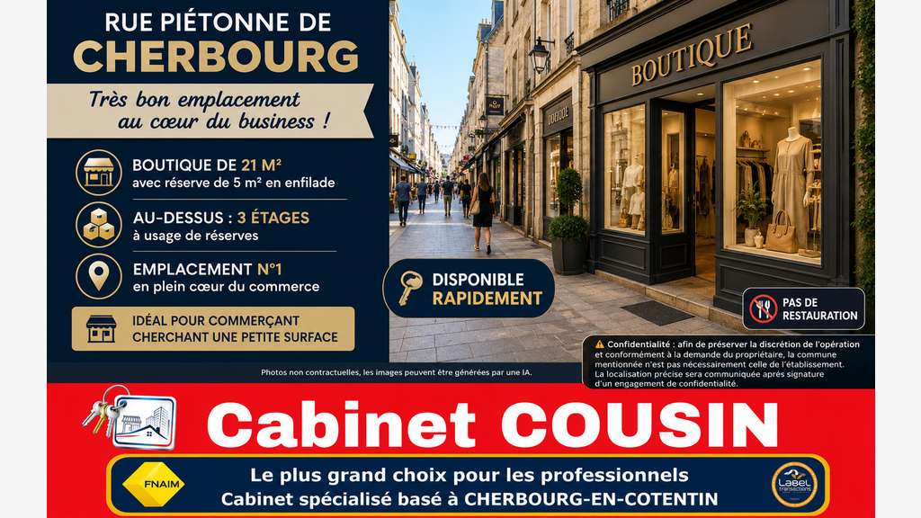 A louer pas de porte 21m² à Cherbourg rue piétonne