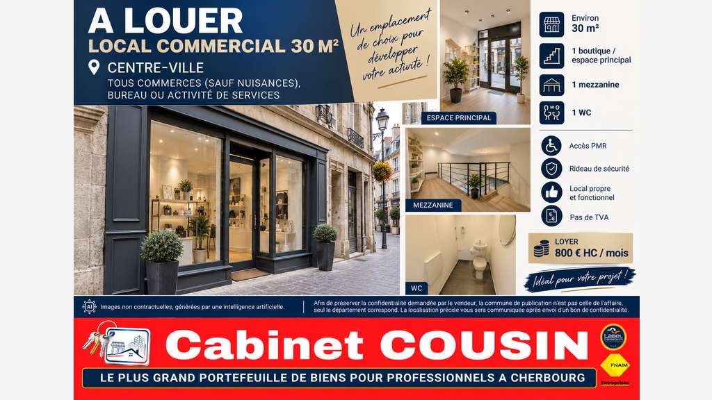 A louer pas de porte local 30m² à Cherbourg