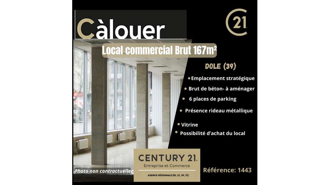 A louer local commercial brut de 167m² à Dole