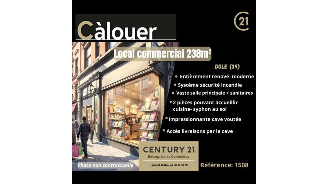 A louer local commercial rénové 238m² à Dole