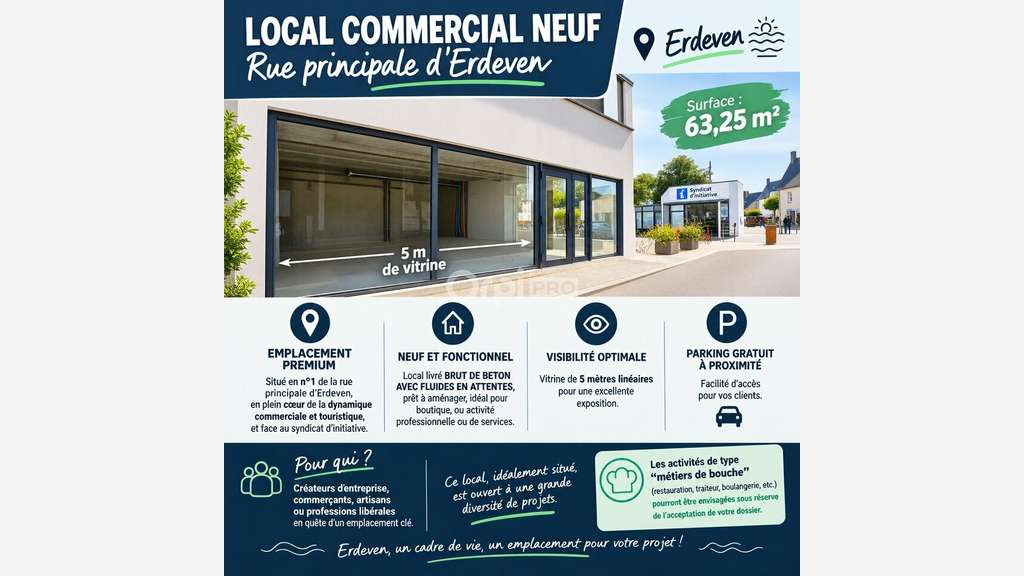 Local commercial 63m² à louer à Erdeven