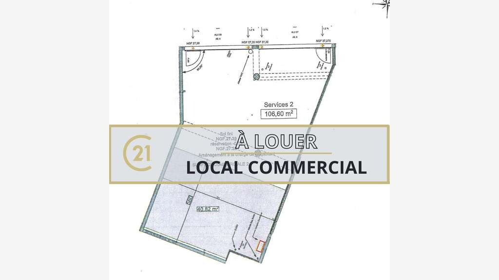 A louer local commercial neuf 106m² Sud de Caen