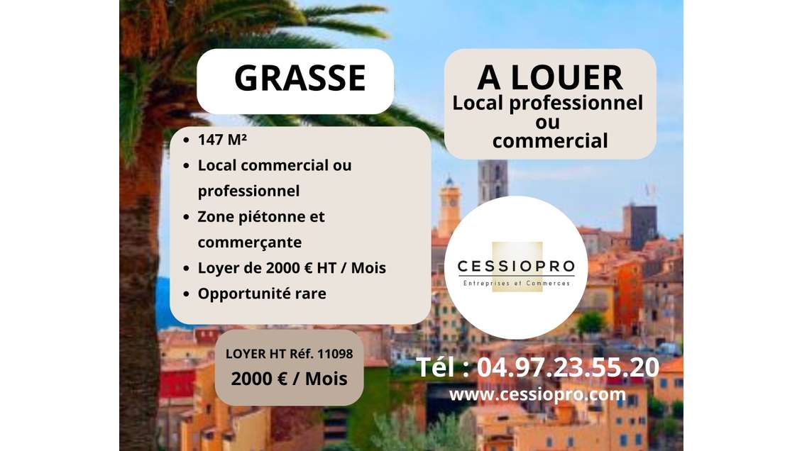 A louer local commercial 147m² rue piétonne Grasse