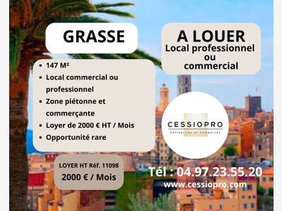 A louer local commercial 147m² rue piétonne Grasse