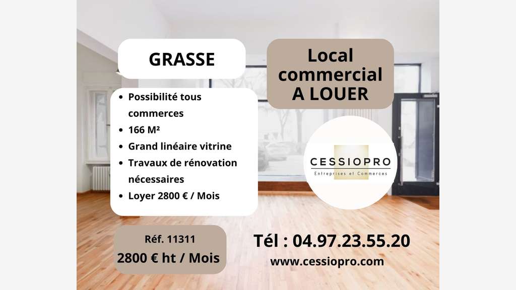 Murs commerciaux 166m² à louer à Grasse 