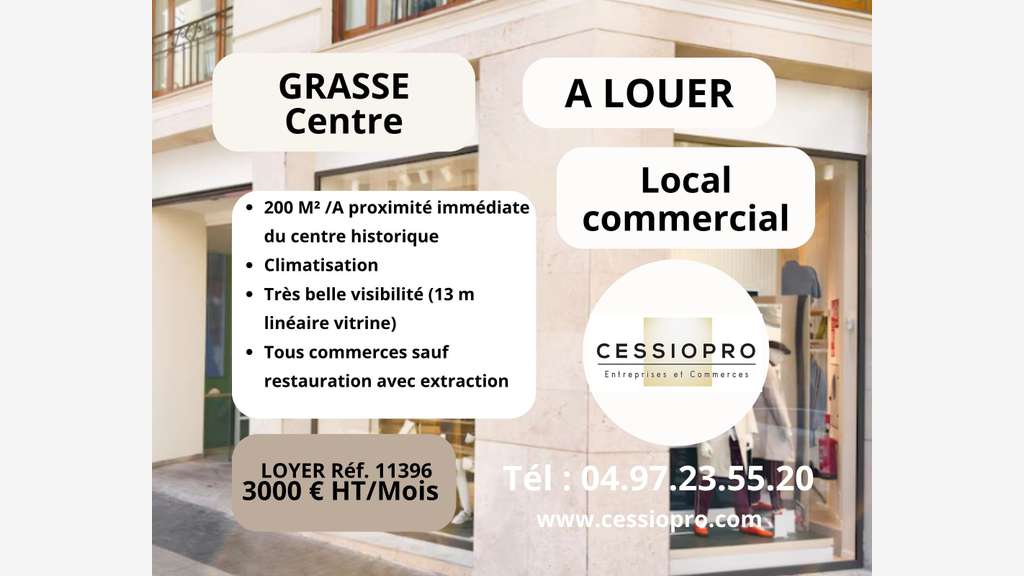 Location local commercial de 200m² à Grasse centre