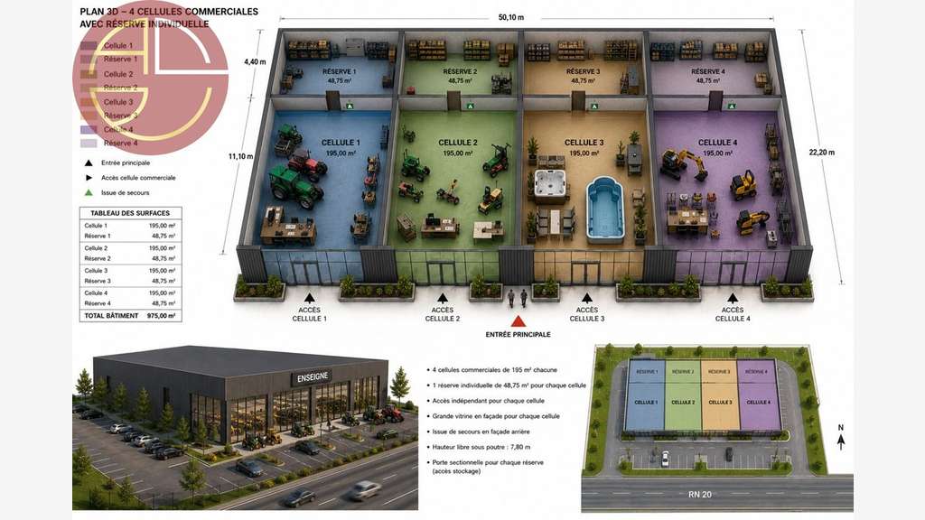 Local commercial de 200m² à louer à Grisolles RN20