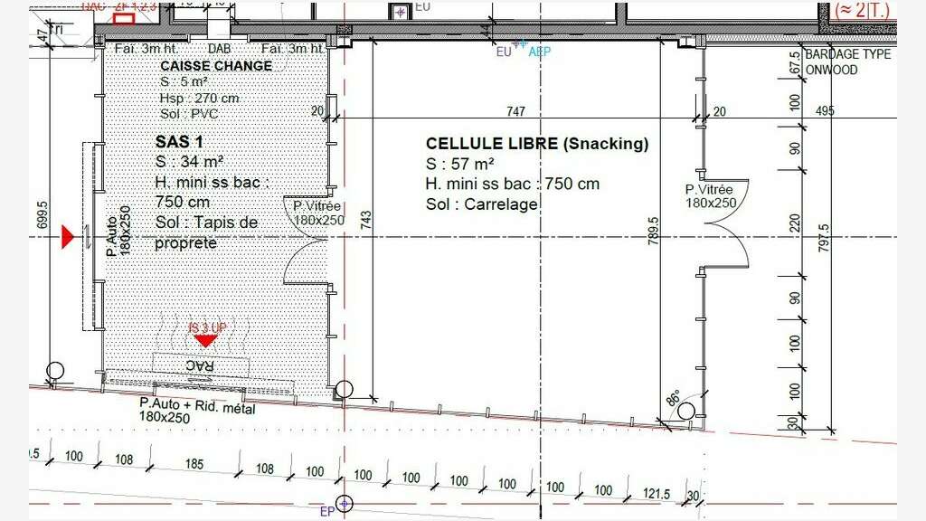 Location cellule commerciale 57m² à Guignen