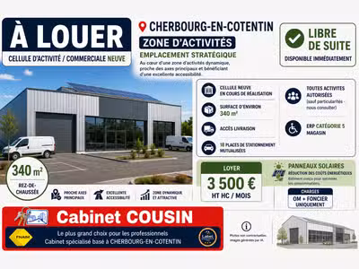 A louer cellule d’activité 340m² ZA Cherbourg