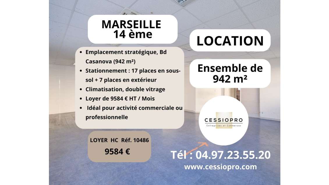 Location ensemble 942m² + parkings Marseille 14ème