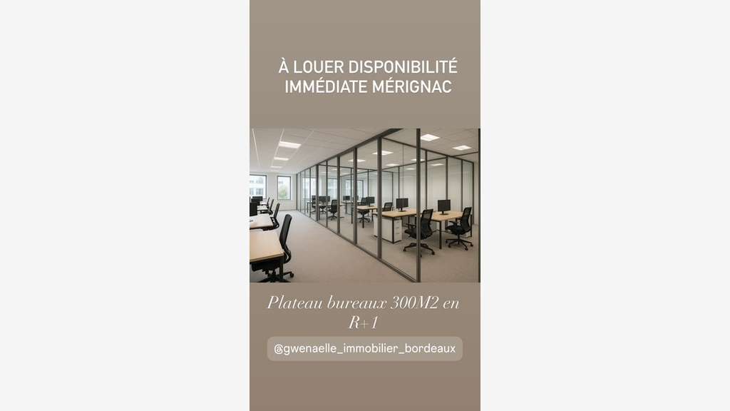 A louer plateau de 300m² R+1 axe passant Mérignac