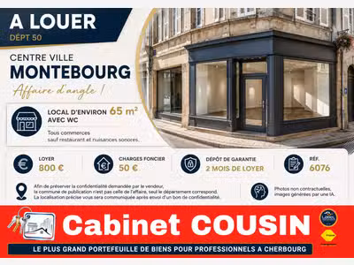 A louer pas de porte 65m² au centre de Montebourg