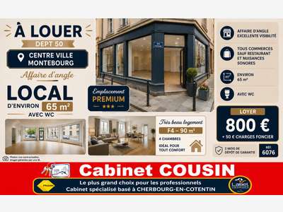 A louer pas de porte 65m² au centre de Montebourg