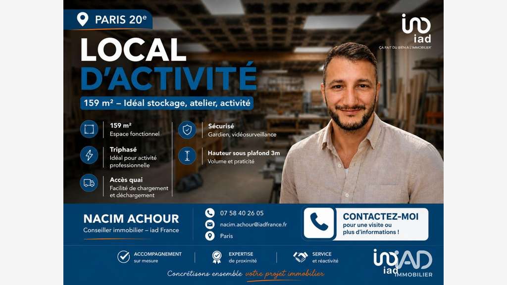 A louer local d'activités stockage 159m² à Paris