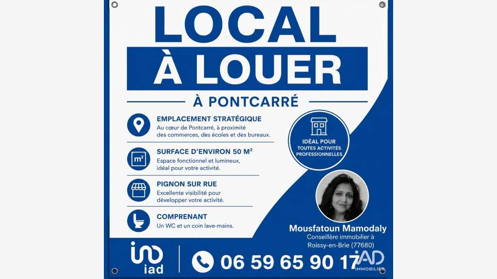 A louer Boutique de 50m² à Pontcarré axe passant