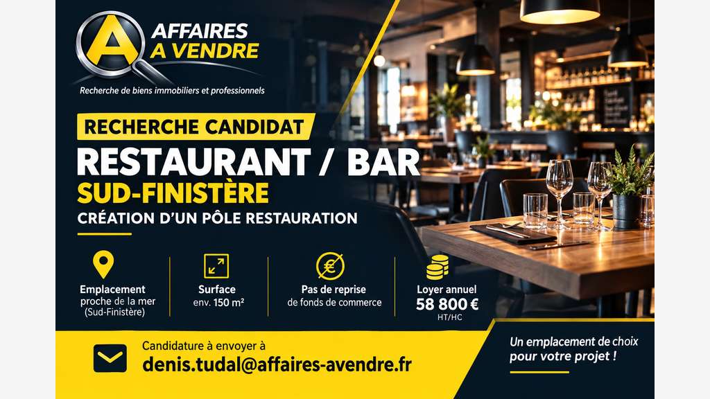 Loue restaurant 150m² proche mer Sud-Finistère