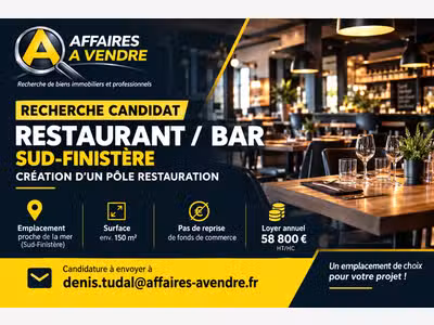 Loue restaurant 150m² proche mer Sud-Finistère