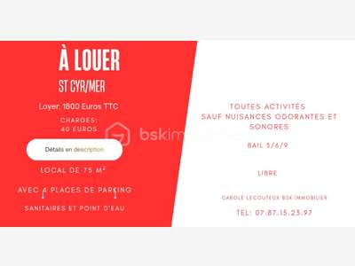À louer local commercial 75m² à Saint-Cyr-sur-Mer