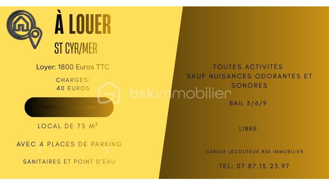 À louer local commercial 75m² à Saint-Cyr-sur-Mer