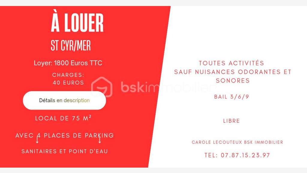 ?À louer - Local commercial 75 m² - S