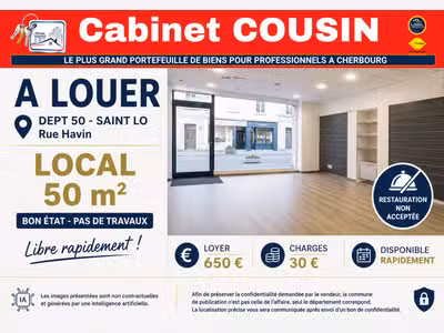 A louer pas de porte 50m² à Saint-Lô rue Havin