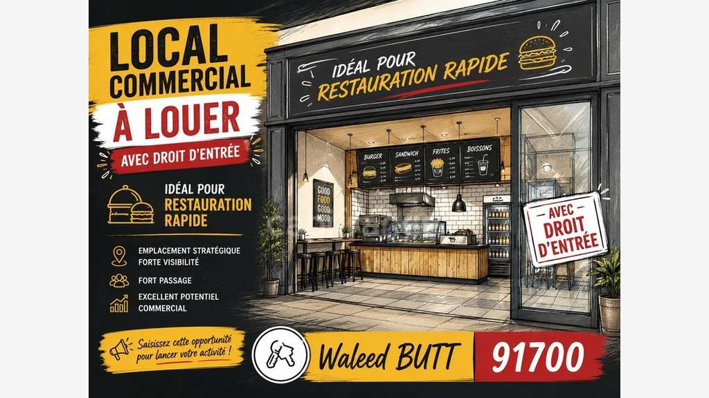 Loue local commercial 94m² Ste-Geneviève-des-Bois
