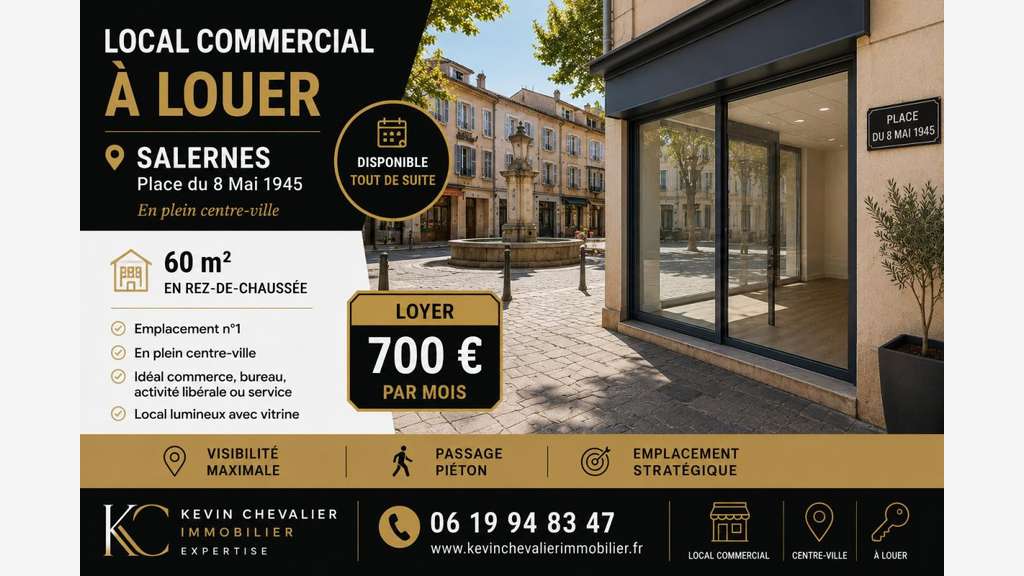A louer local commercial 60m² à Salerne centre