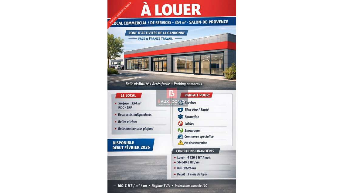 Local commercial 354m² à louer à Salon de Provence