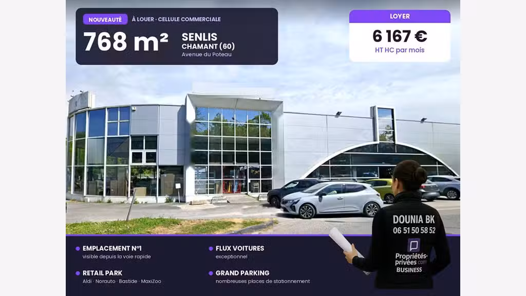 Loue cellule commerciale 768m² av Poteau à Chamant