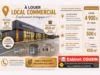 A louer local 450m² excellente visi. à Tourlaville