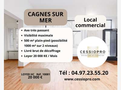 A louer local commercial 500/1000m² Cagnes sur Mer