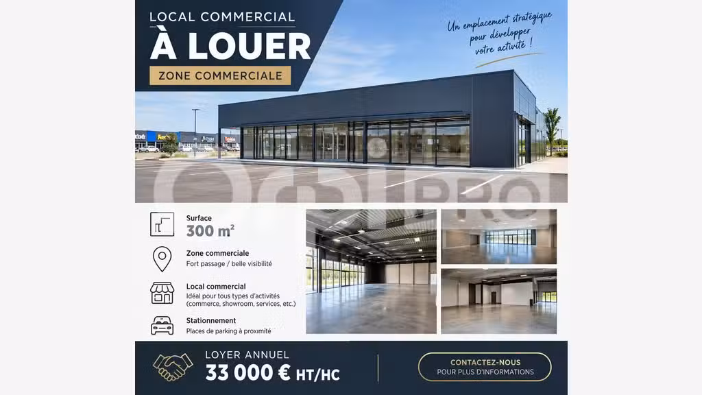 Local commercial 300m² à louer à Domérat