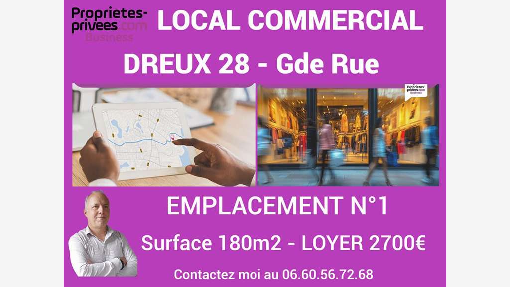 A louer local commercial 180m² empl N°1 à Dreux