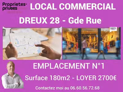 A louer local commercial 180m² empl N°1 à Dreux