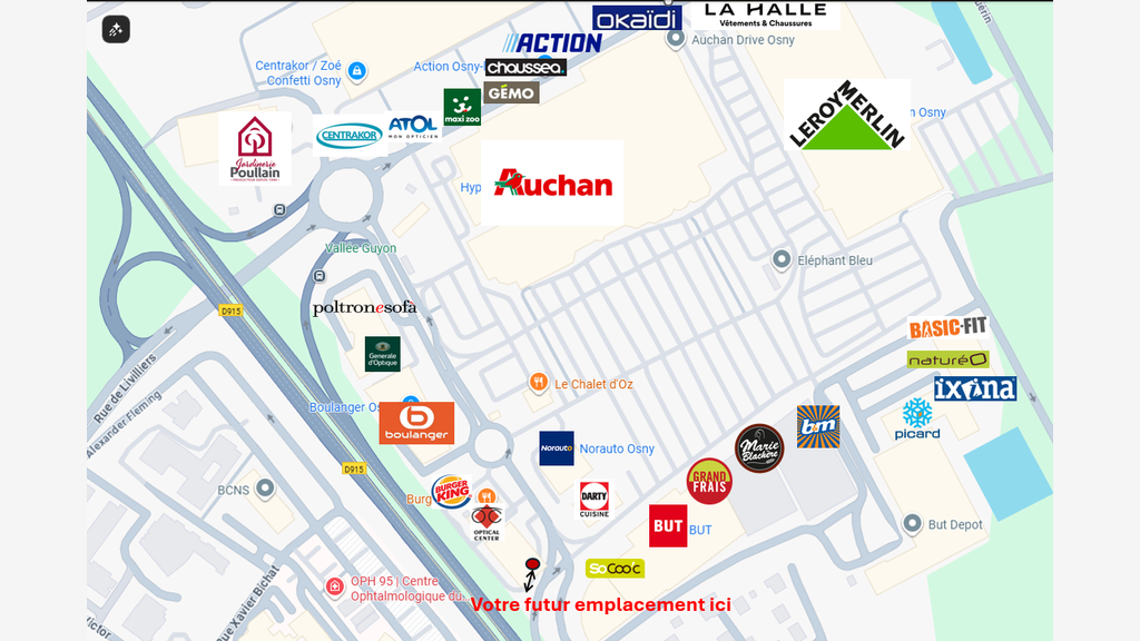 Location local d'angle en retail park à Osny