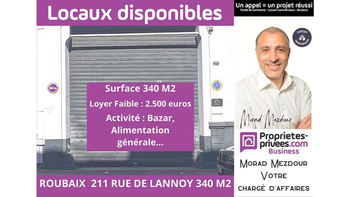A louer local commercial 340m² à Roubaix