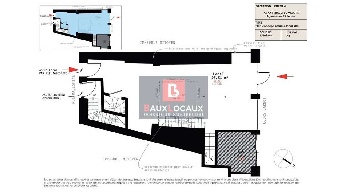A louer local brut 113m² sur les cours à Salon
