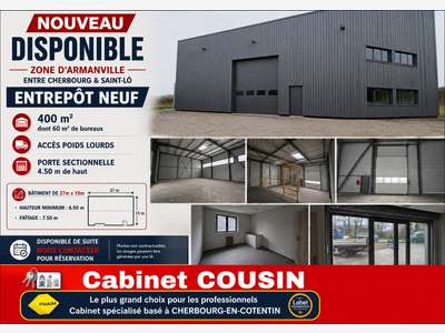 A louer entrepôt neuf 400m² à Valognes Armanville