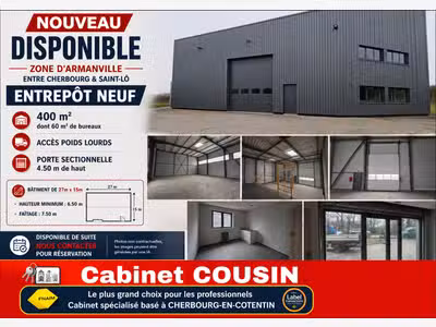 A louer entrepôt neuf 400m² à Valognes Armanville