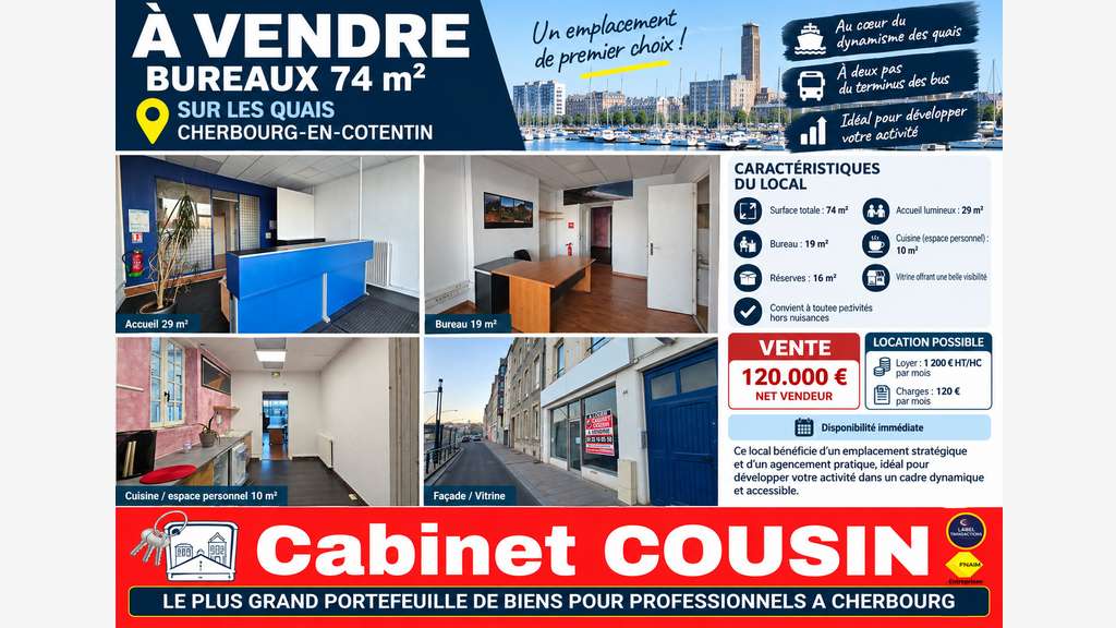 Vente bureaux 74m² sur les quais à Cherbourg