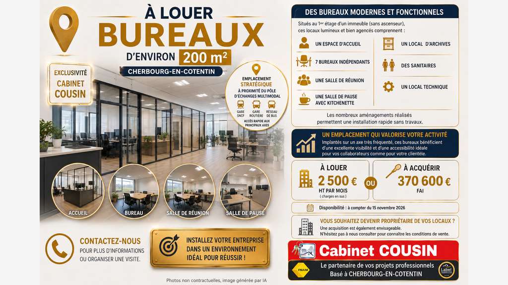 Vente murs bureaux de 200m² Cherbourg-en-Cotentin