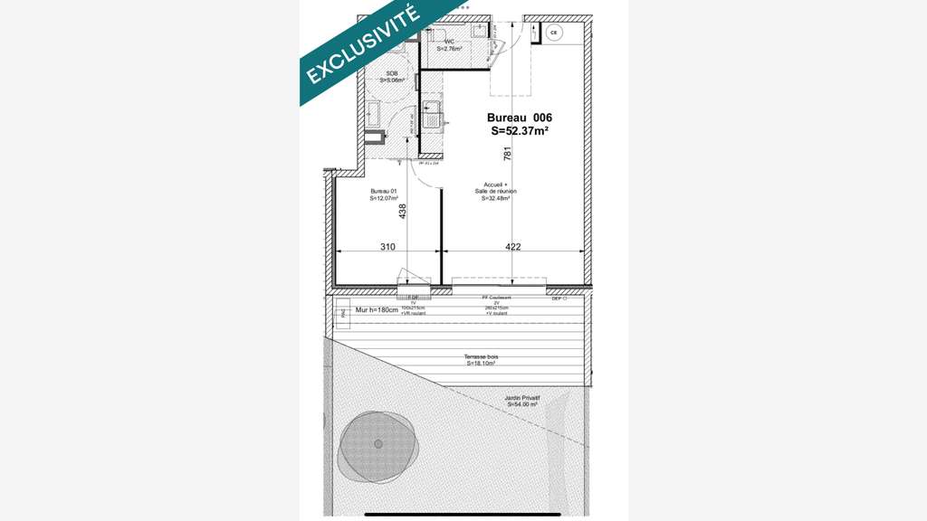 AV bureau 53m² avec jardin à St-Raphaël Valescure
