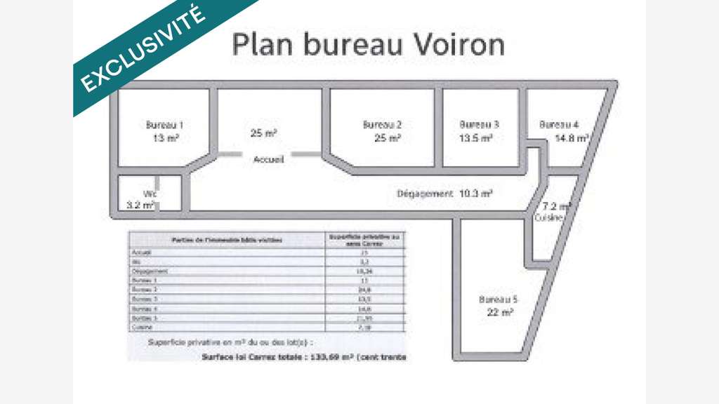 Vente local pro 134m² au 1er étage centre Voiron