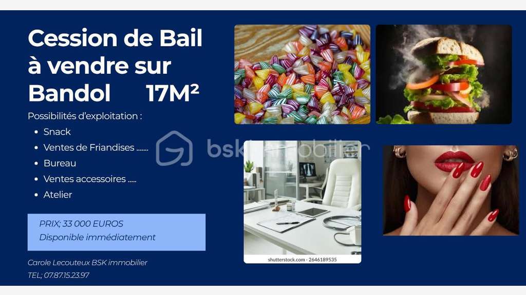 Cession de bail local commercial de 17m² à Bandol