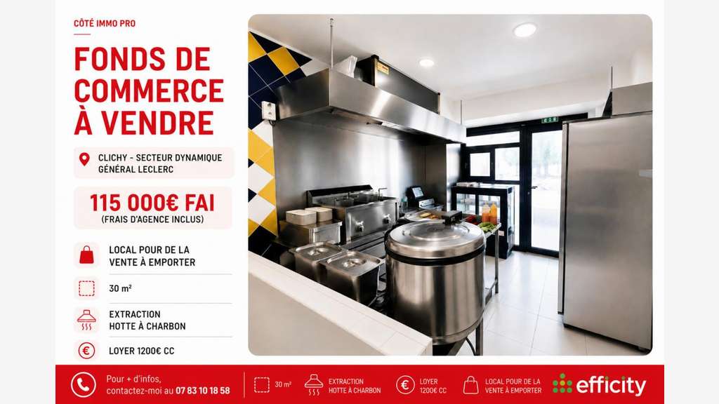 Cession local restauration rapide 30m² à Clichy