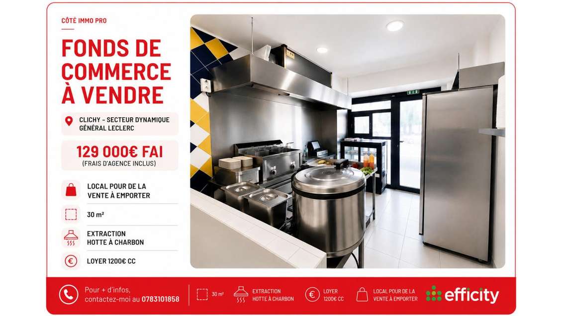 Cession local restauration rapide 30m² à Clichy